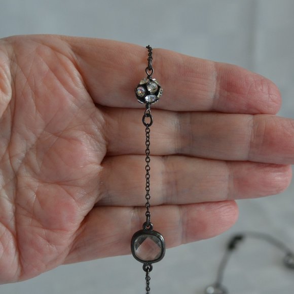 Stella & Dot 36" Black & Crystal Necklace/Earrings - Picture 3 of 3